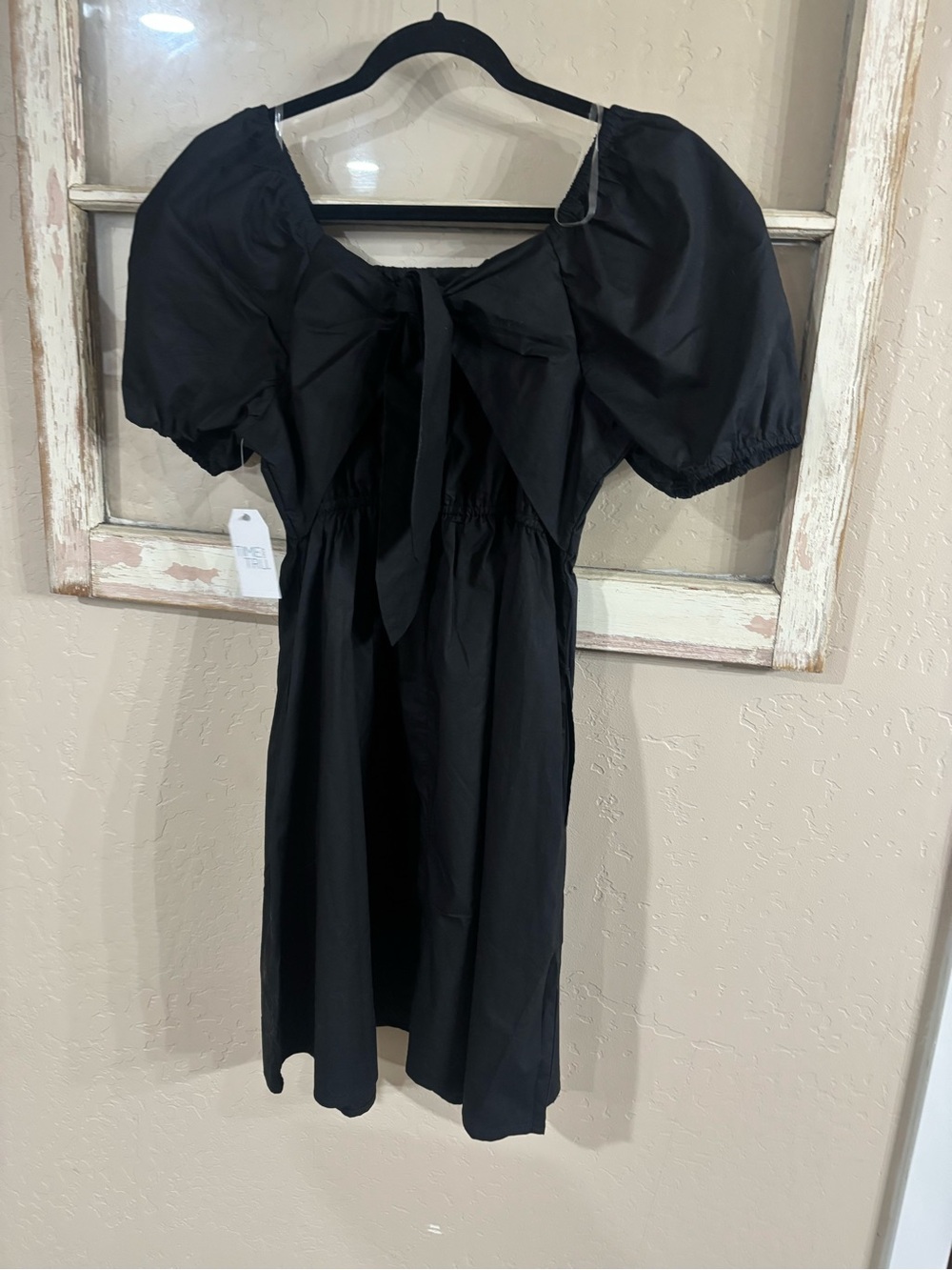 Time and True Black Puff-Sleeve Tie-Back Dress
